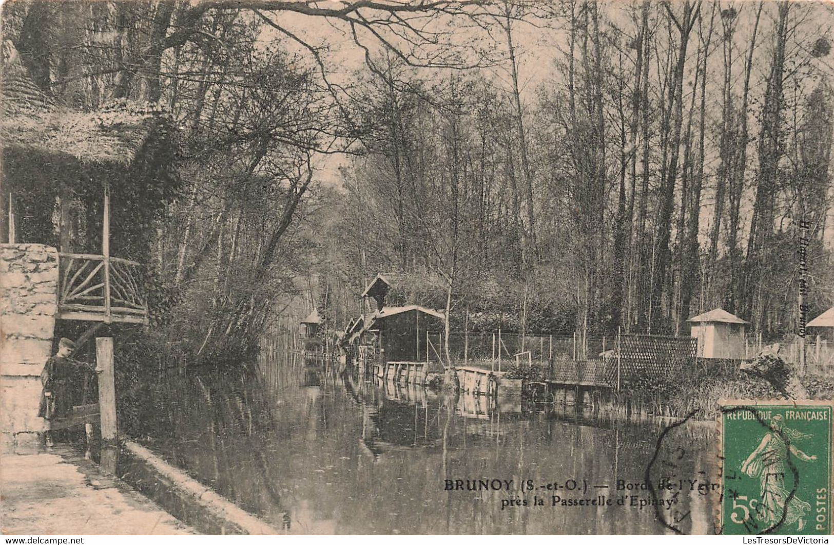 Oblitération Ambulant De Melun à Paris - 1907 - Sur CPA De Brunoy - Passerelle D'épinay - Autres & Non Classés