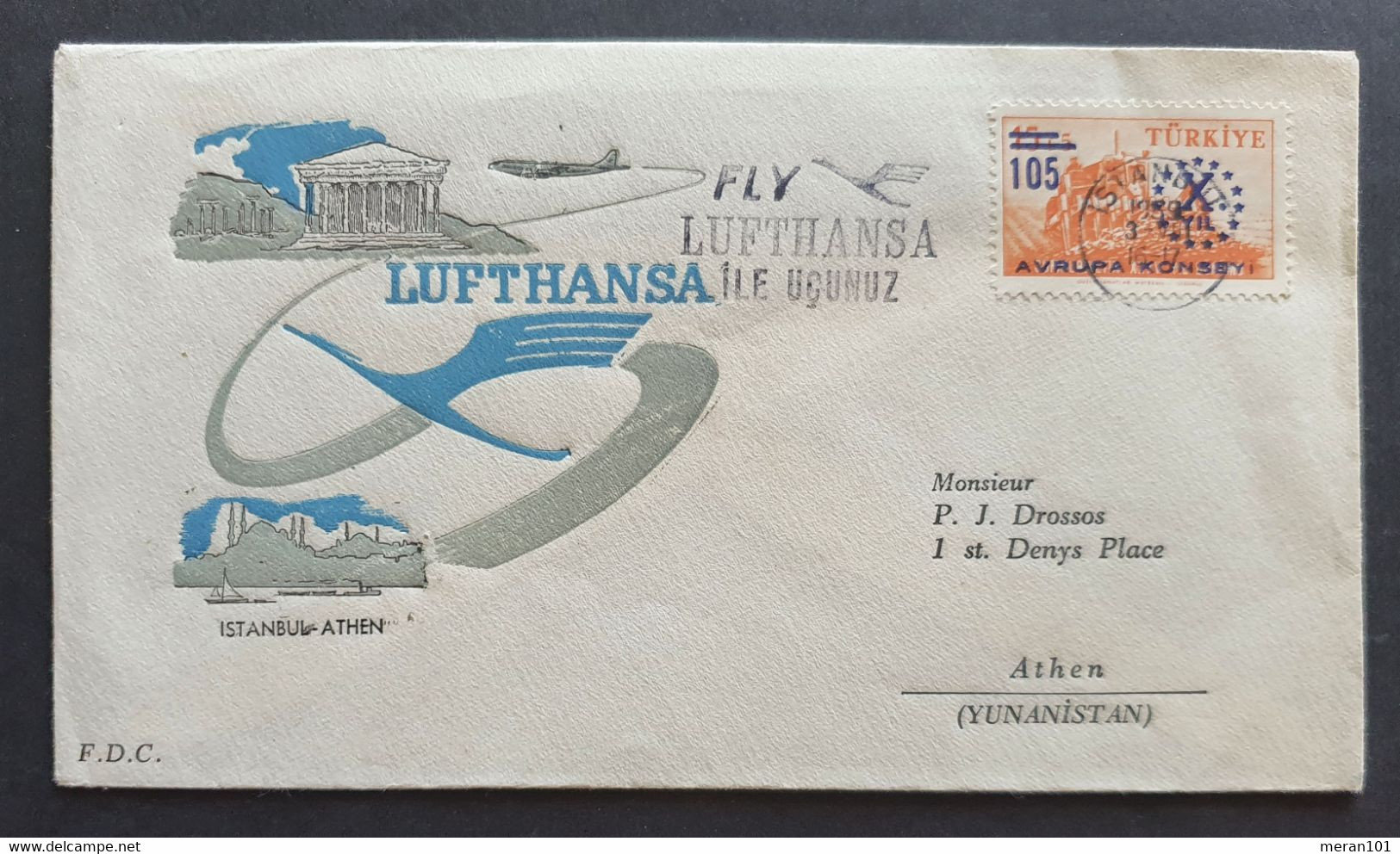 Türkei Eröffnungsflug LUFTHANSA Istanbul - Athen 3.8.1959 - Airmail