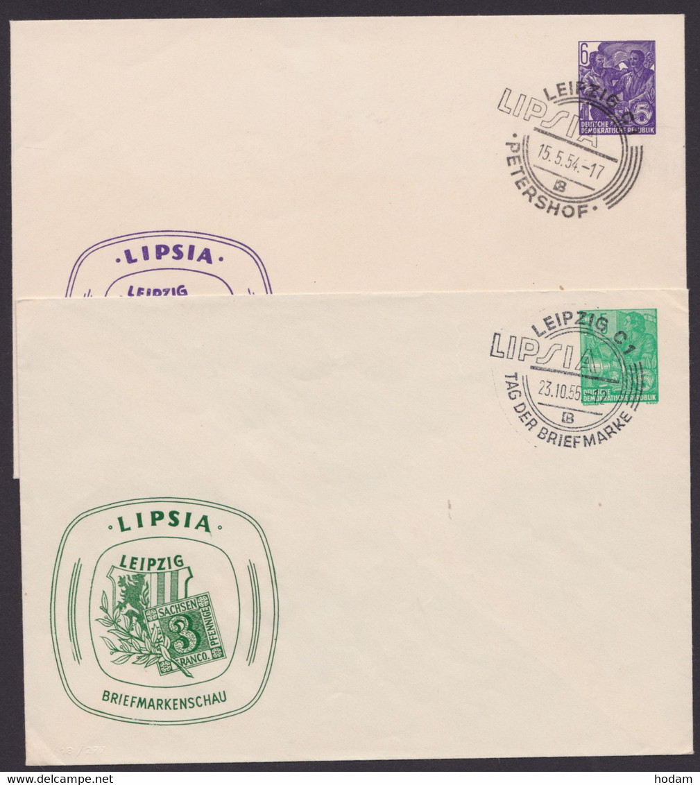 PU 10/2, 11/2 "Lipsia-Briefmarkenschau", 1955, Je Pass. Sst. - Buste Private - Usati