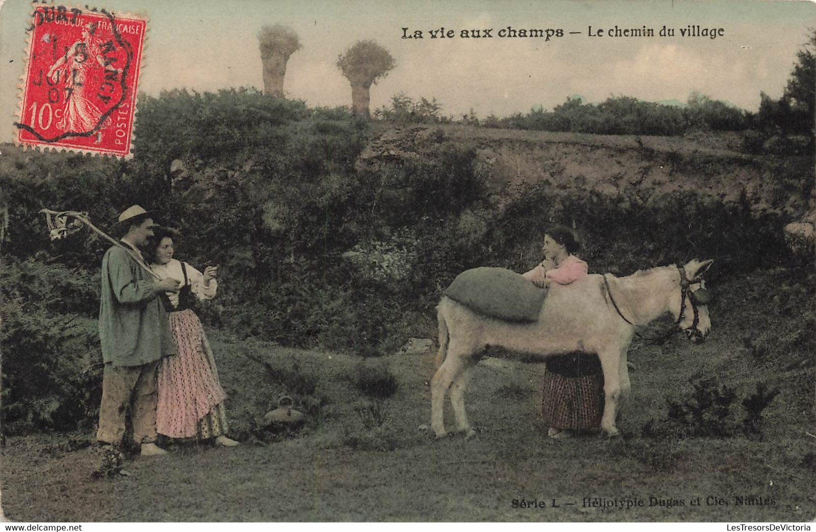 Ambulant De Mirecourt à Nancy Sur Semeuse 10c - 1907 - CPA La Vie Aux Champs - Le Chemin Du Village - Héliotypie Dugas - Sonstige & Ohne Zuordnung