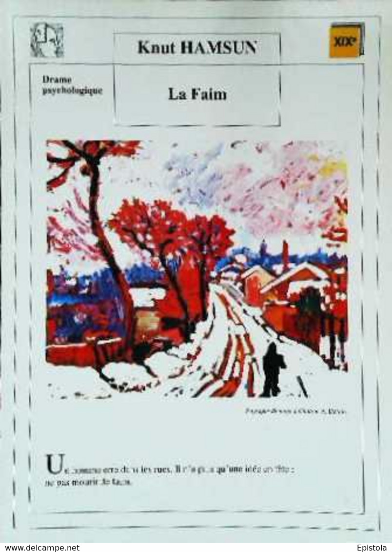 ►   Fiche   Litterature  Knut Hamsun  La Faim Paysage De Neige à Chatou    A Derain - Learning Cards