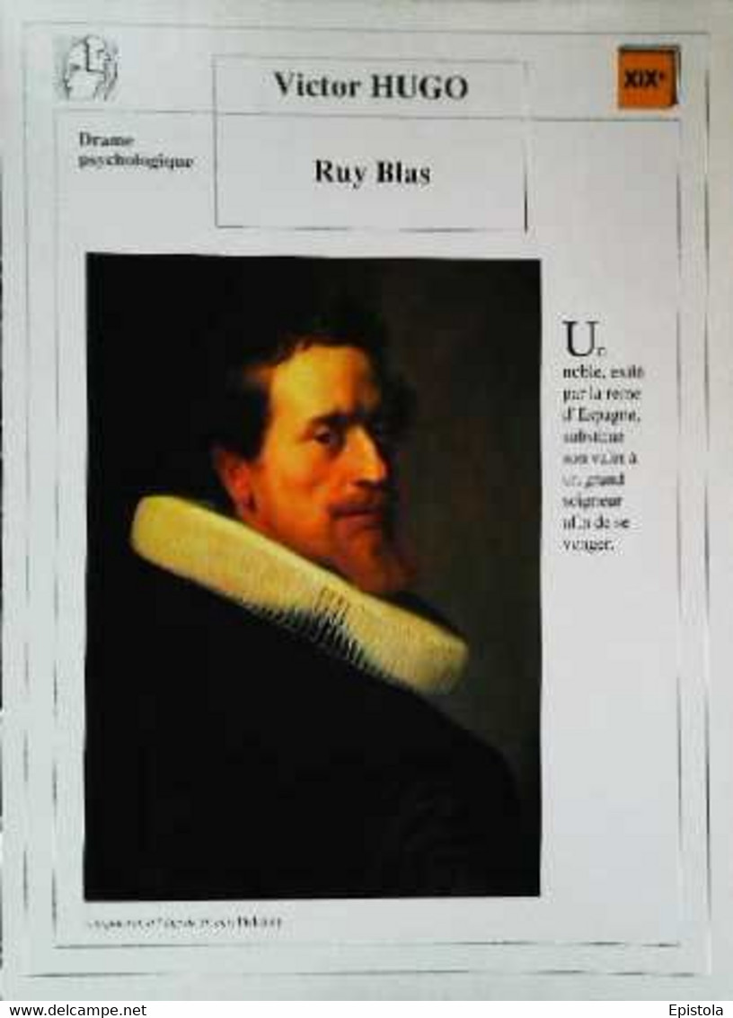 ►   Fiche   Litterature  Victor Hugo Ruy Blas Autoportrait à 36 Ans   Pickenoy - Learning Cards