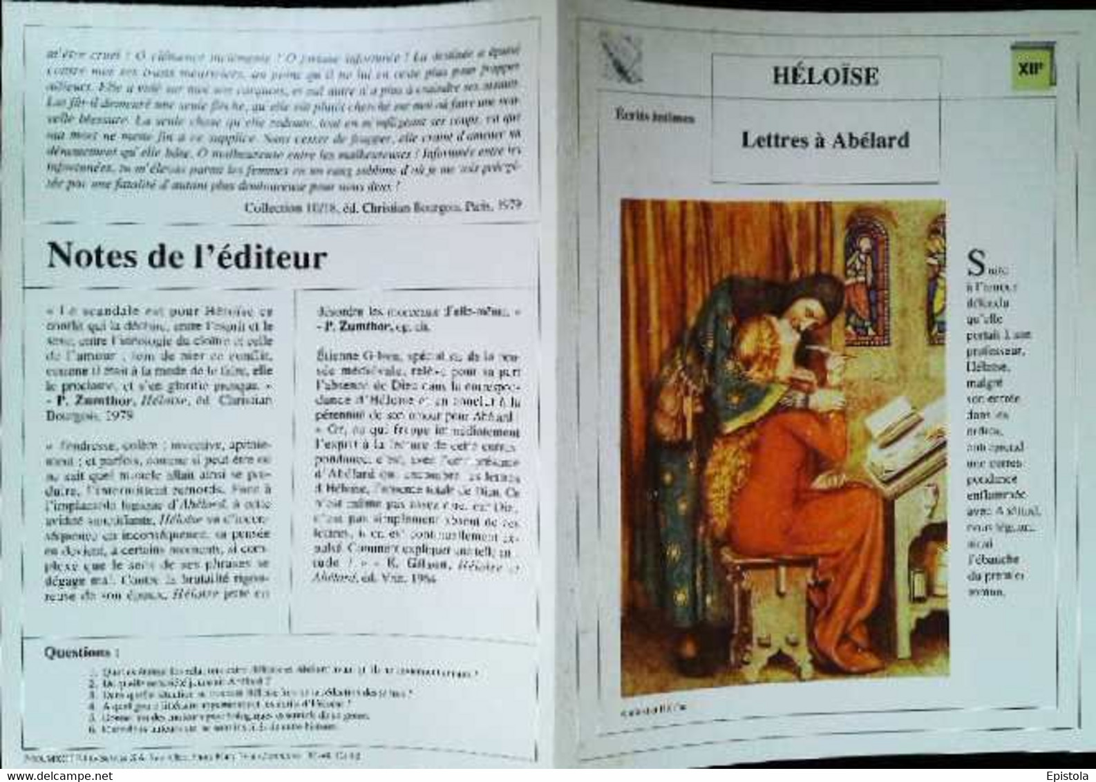 ►   Fiche   Litterature  Héloise Lettre à Abélard  Plume écriture - Learning Cards