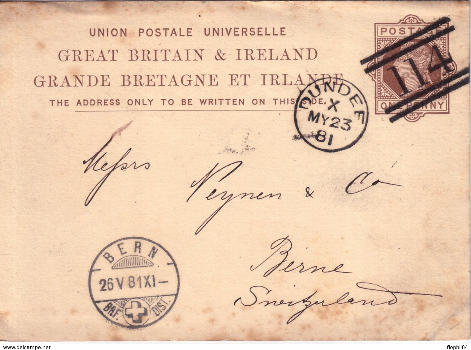 GRANDE BRETAGNE - ENTIER POSTAL DE DUNDEE POUR BERNE SUISSE LE 23 MAI 1881. - Luftpost & Aerogramme