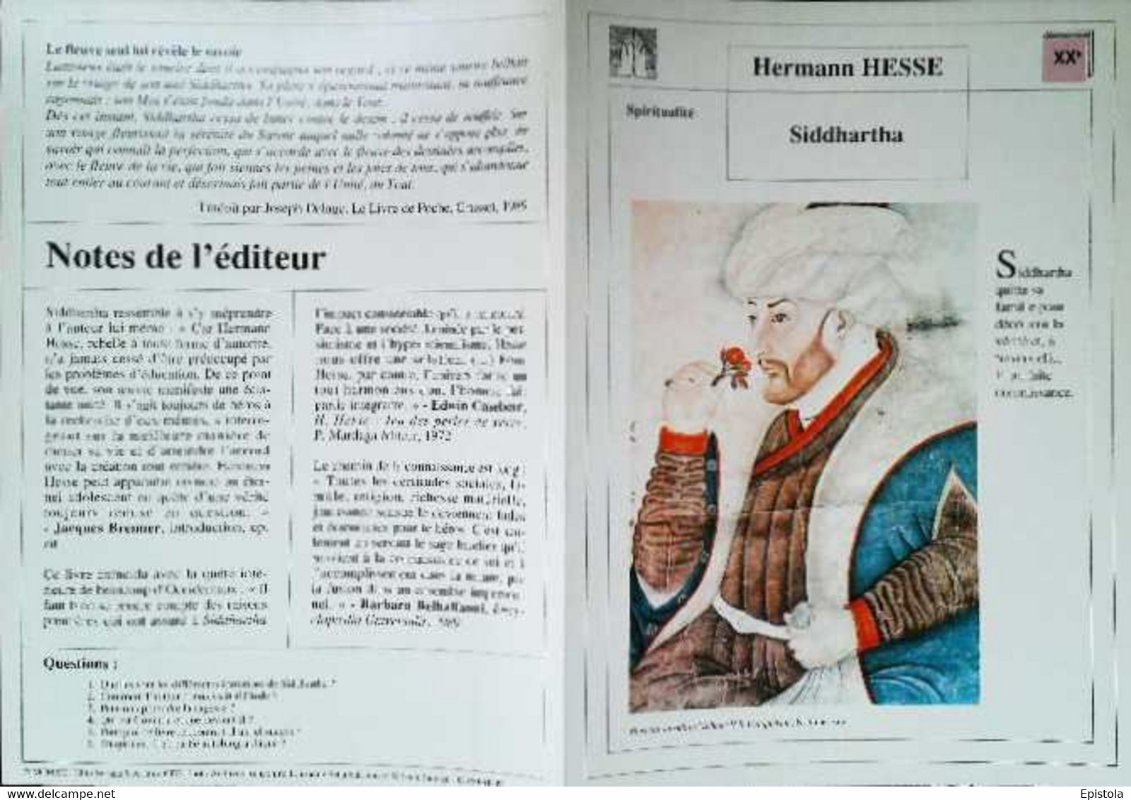 ►   Fiche   Litterature  Hermann Hesse  Siddhartha  Portrait Du Sultan Mehmet II Le Conquérant N Sinan Bey - Learning Cards