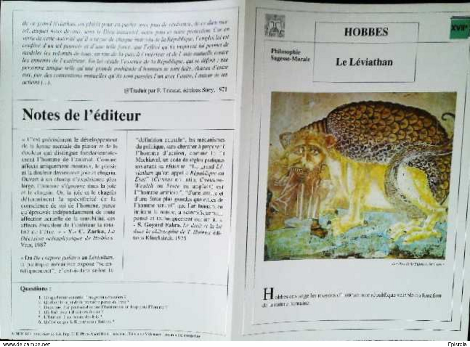 ►   Fiche   Litterature Hobbes Le Leviathan Les Dits De La Bigorre - Learning Cards