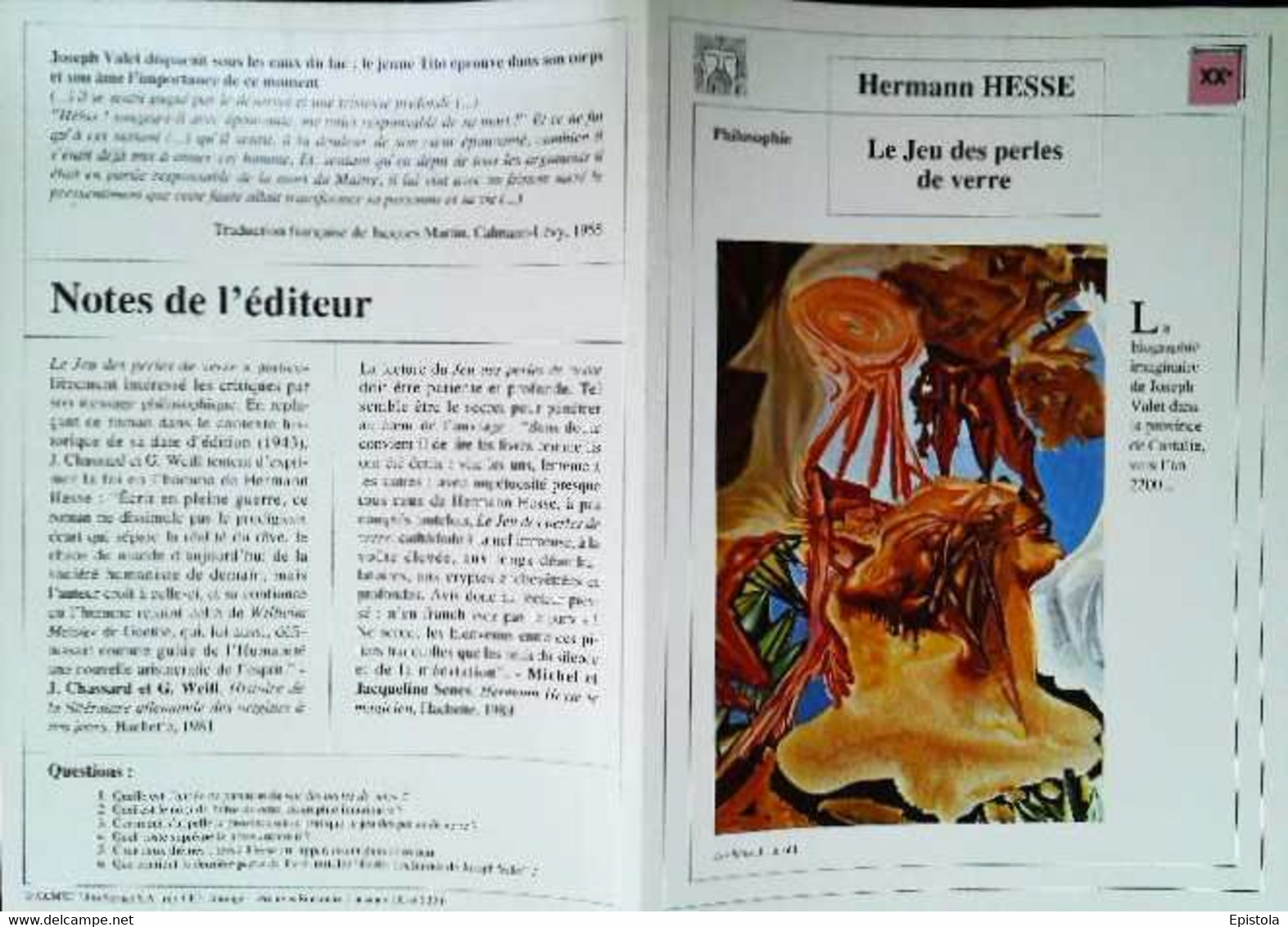 ►   Fiche   Litterature   Herman  Hesse Le Jeu Des Perles De Verre  Les Têtes  J Herold - Learning Cards