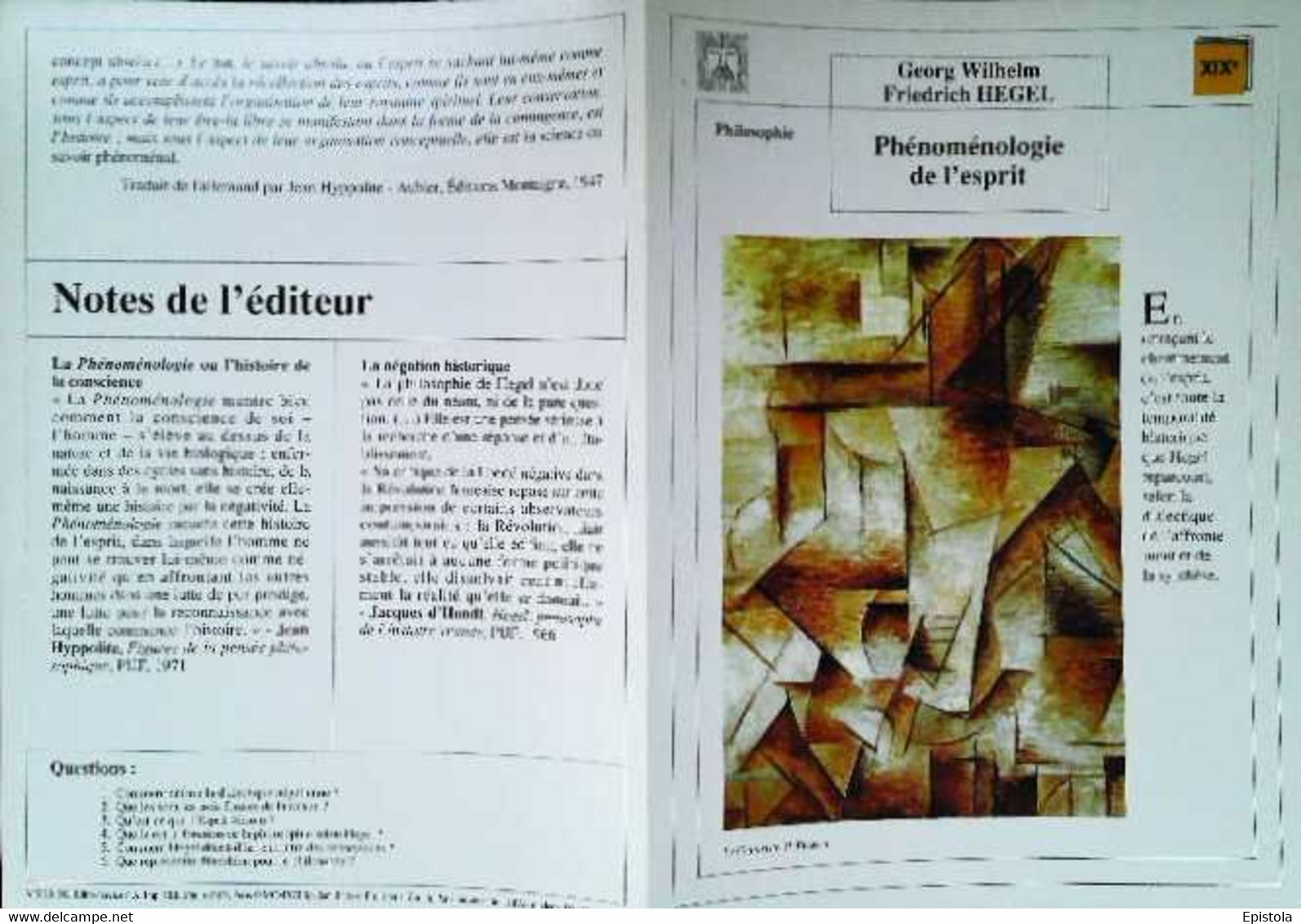 ►   Fiche   Litterature   Phénoménologie De L'esprit  Le Guitariste Picasso - Learning Cards