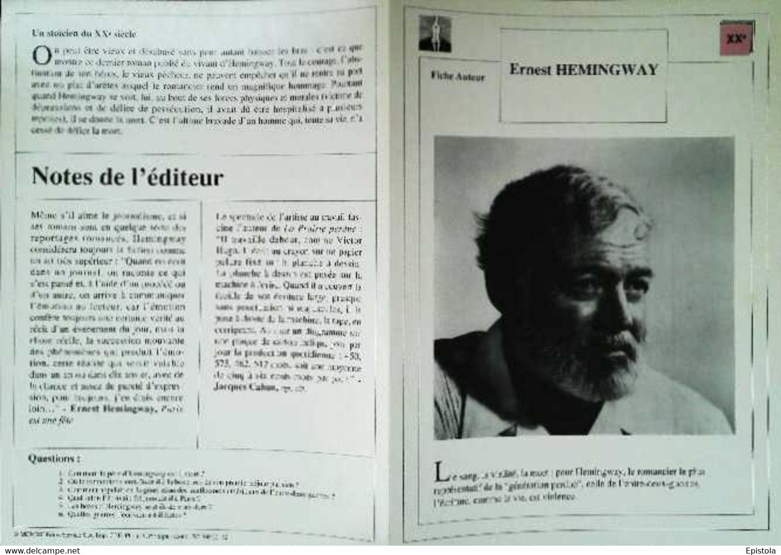 ►   Fiche   Litterature   Ernest Hemingway - Didactische Kaarten