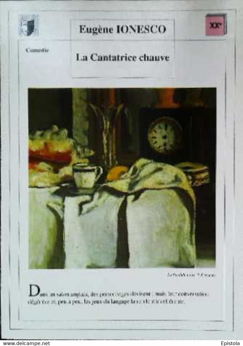 ►   Fiche   Litterature   Eugène Ionesco La Cantatrice Chauve La Pendule Noire Cézanne - Learning Cards
