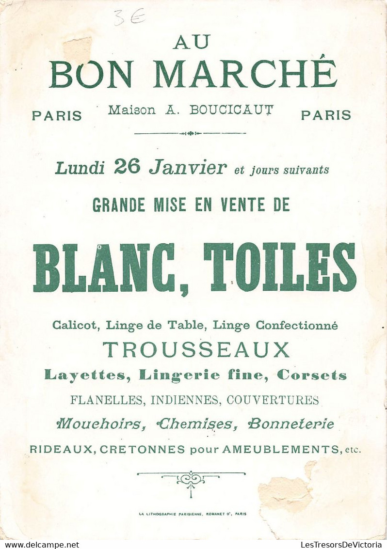 Chromo Au Bon Marché - Peau D'ane - Publicité Vente De Blanc Toiles Trousseaux Linges - Lithographie Parisienne - Au Bon Marché