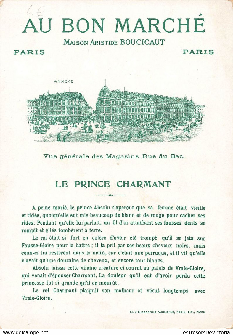 Chromo Au Bon Marché - Le Prince Charmant - Maison Aristide Boucicaut - Lithographie Parisienne - Au Bon Marché