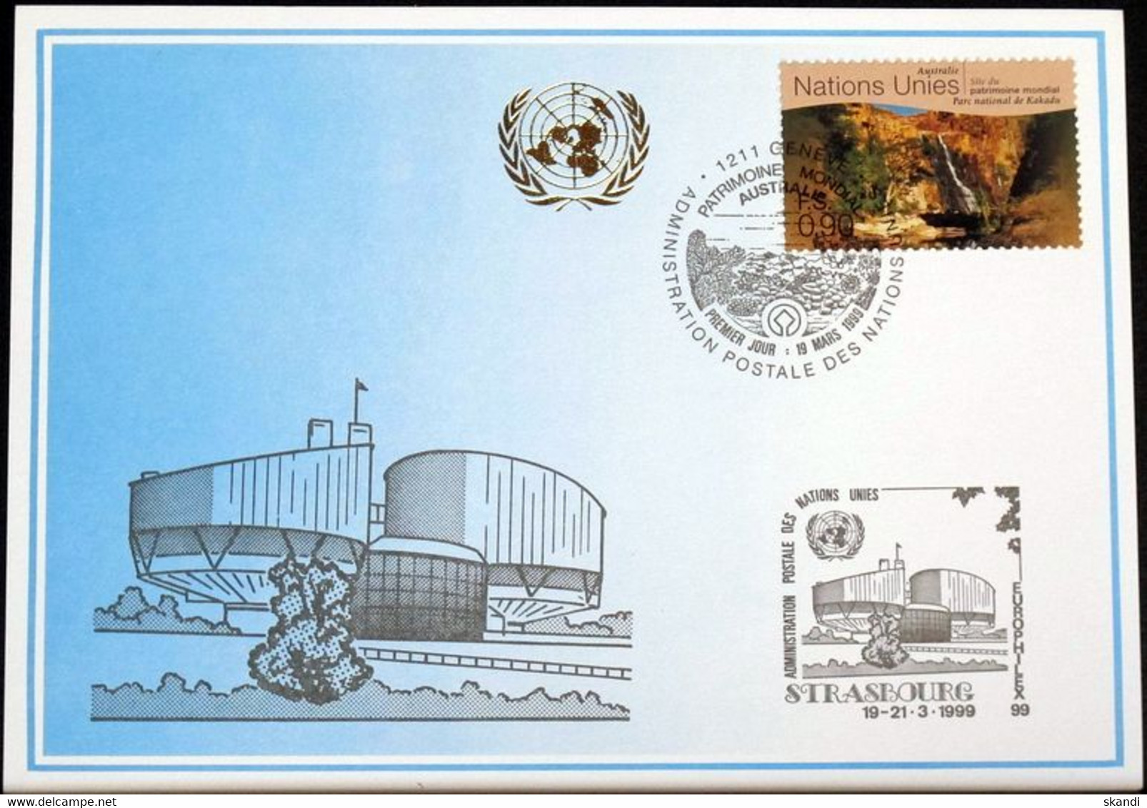 UNO GENF 1999 Mi-Nr. 298 Blaue Karte - Blue Card - Covers & Documents