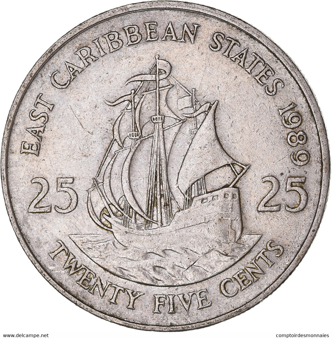 Monnaie, Etats Des Caraibes Orientales, 25 Cents, 1989 - Caraïbes Orientales (Etats Des)