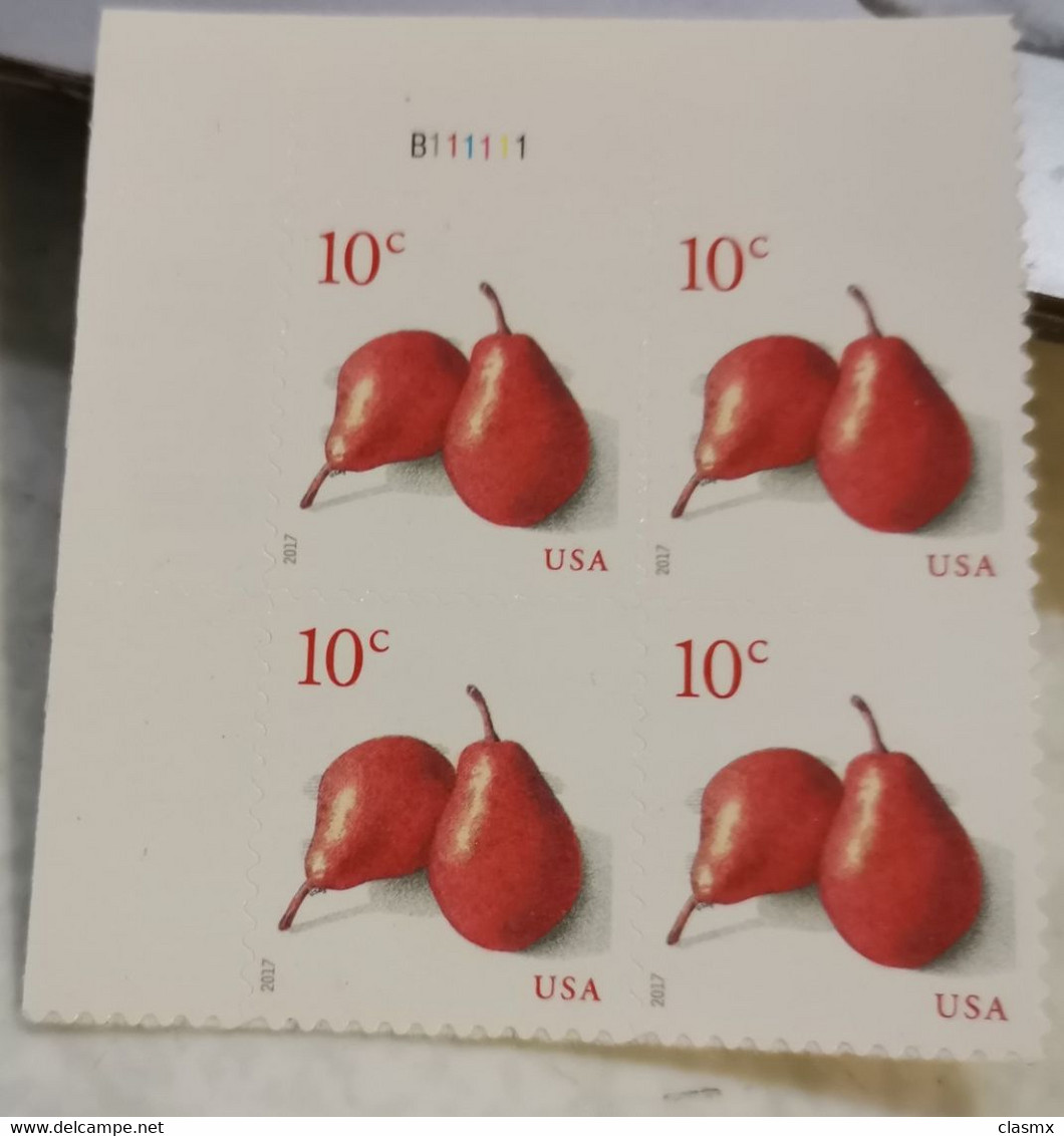 USA PEARS FRUIT BLOCK OF FOUR STAMPS MNH - Nuovi