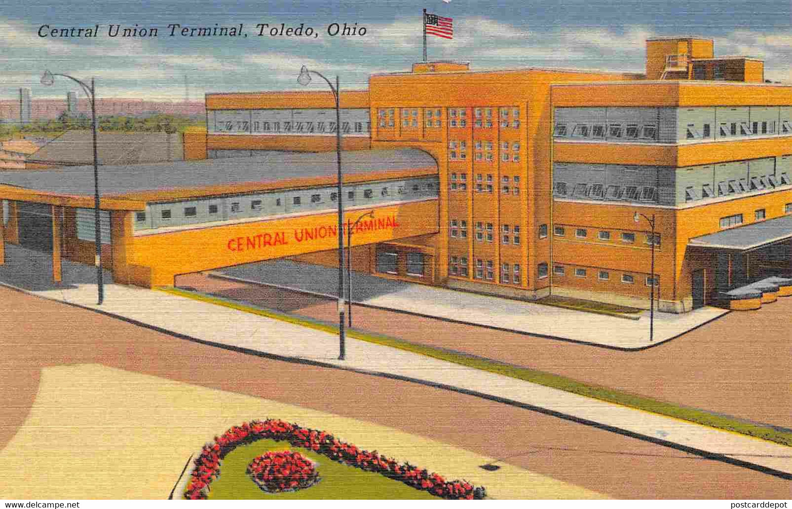 Central Union Terminal Bus Railroad Depot Toledo Ohio 1940s Linen Postcard - Toledo