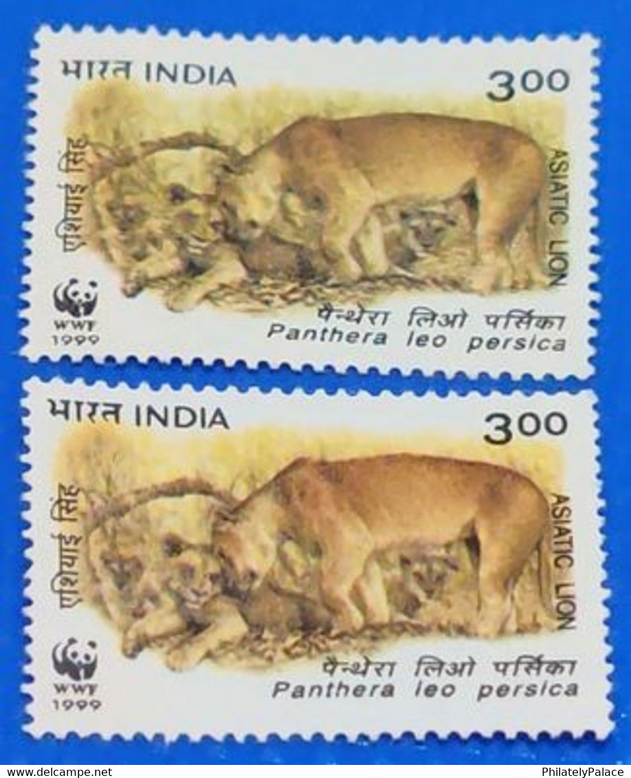 India - Asiatic Lion - Error - Dry Print- Colour Error 1999 Mammal Carnivour Mint 2v MNH (**) Inde Indien - Errors, Freaks & Oddities (EFO)