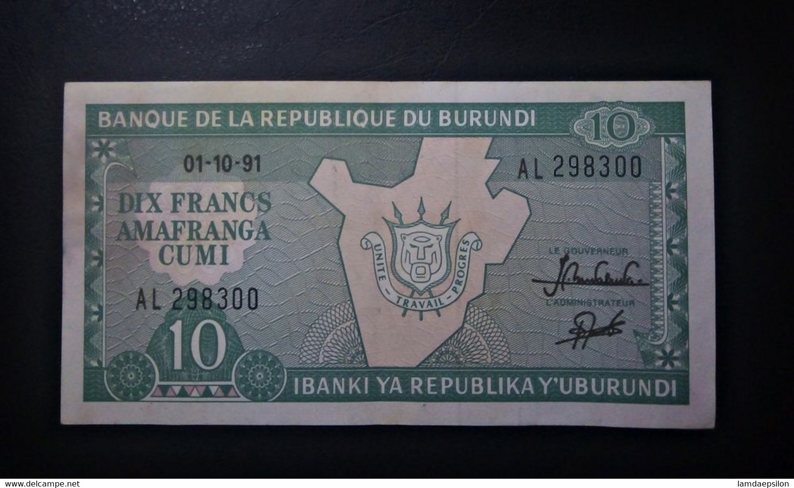 A5 BURUNDI  BILLETS DU MONDE WORLD BANKNOTES  10 FRANCS 1991 - Burundi