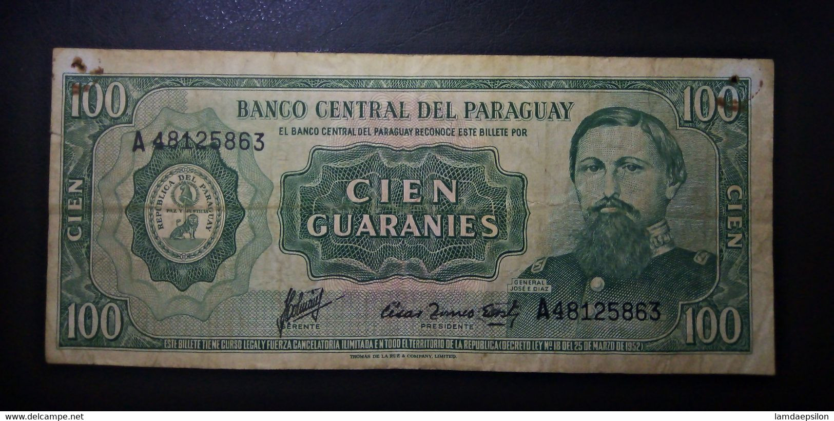 A5 PARAGUAY  BILLETS DU MONDE WORLD BANKNOTES  100 GUARANIES - Paraguay