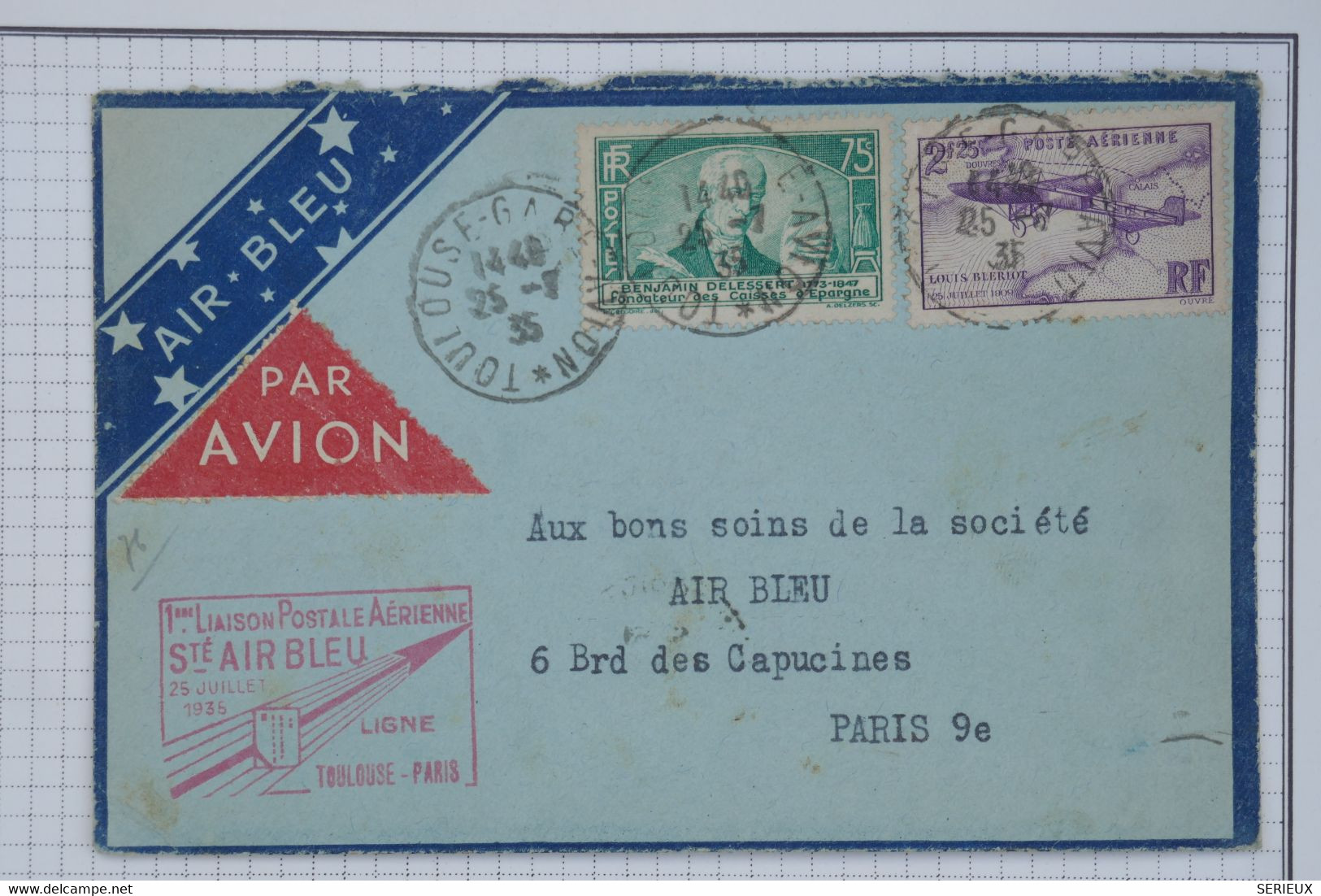 BB12 FRANCE BELLE  LETTRE AIR BLEU  1935 TOULOUSE A  PARIS  ++ AFFRANC.INTERESSANT - 1927-1959 Lettres & Documents