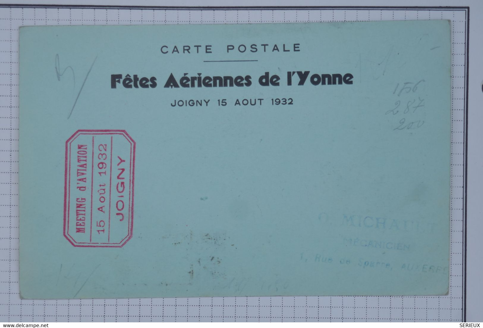 BB12 FRANCE BELLE CARTE  1932 MEETING AVIATION  YONNE  JOIGNY A  PARIS  ++ AFFRANC.INTERESSANT - 1927-1959 Lettres & Documents