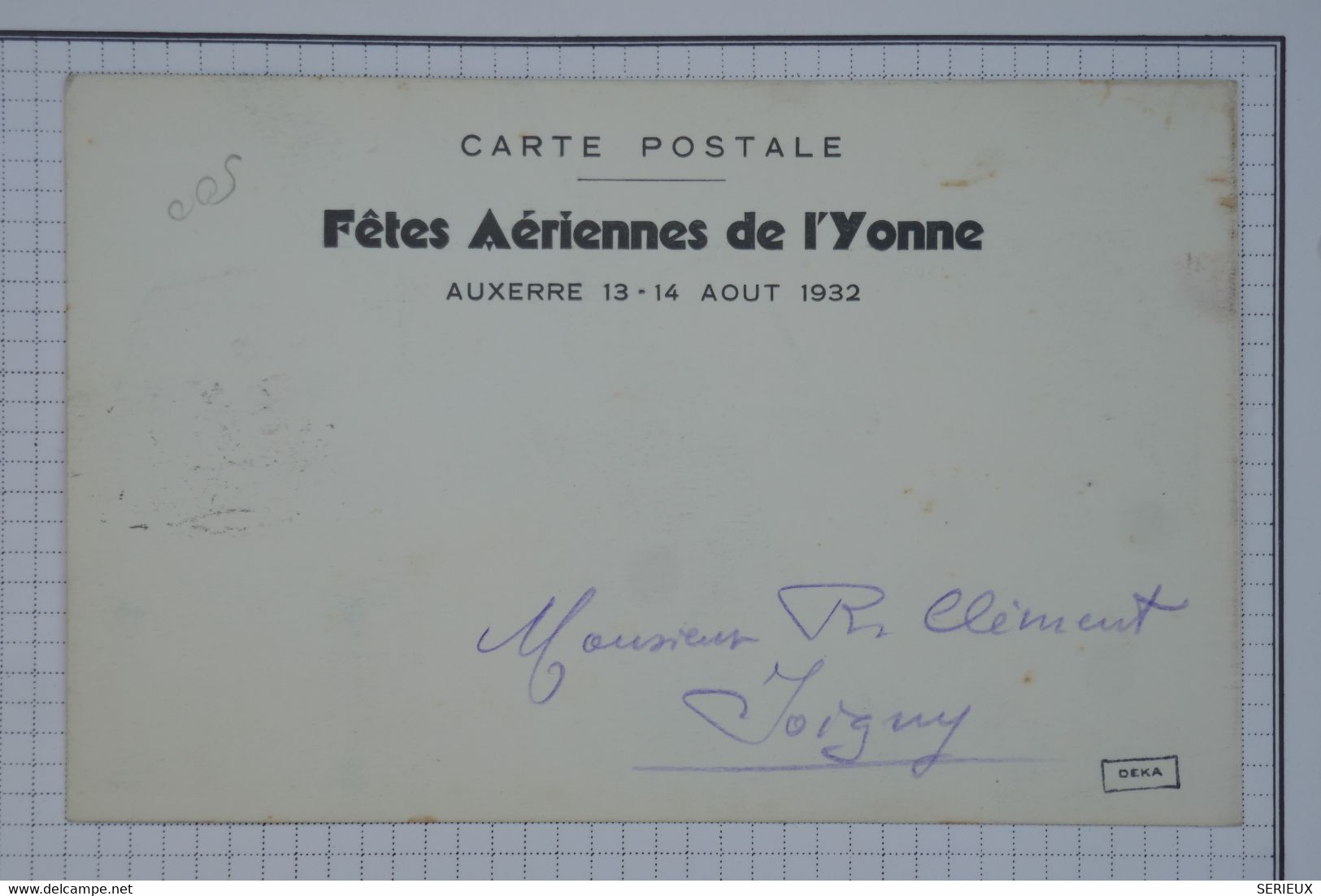BB12 FRANCE BELLE CARTE 1932 MEETING AVIATION AUXERRE  JOIGNY++SEMEUSE TAB  ++VIGNETTE  ++ AFFRANC.INTERESSANT - 1927-1959 Lettres & Documents