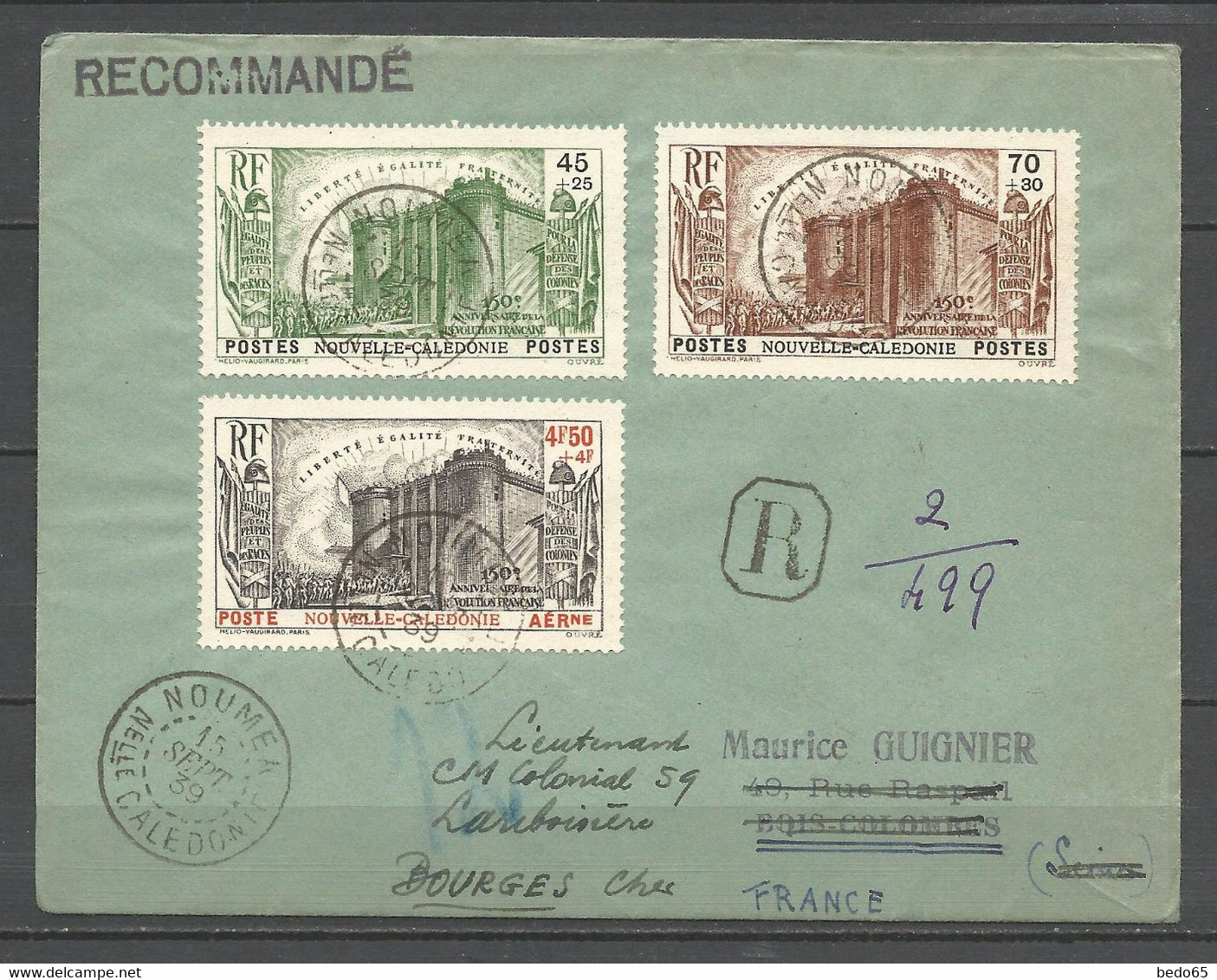 ENVELOPPE RC NOUVELLE-CALEDONIE Avec N° 175,176 Et PA 35 CACHET NOUMEA , Au Dos CACHET BOIS-COLOMBES - Lettres & Documents