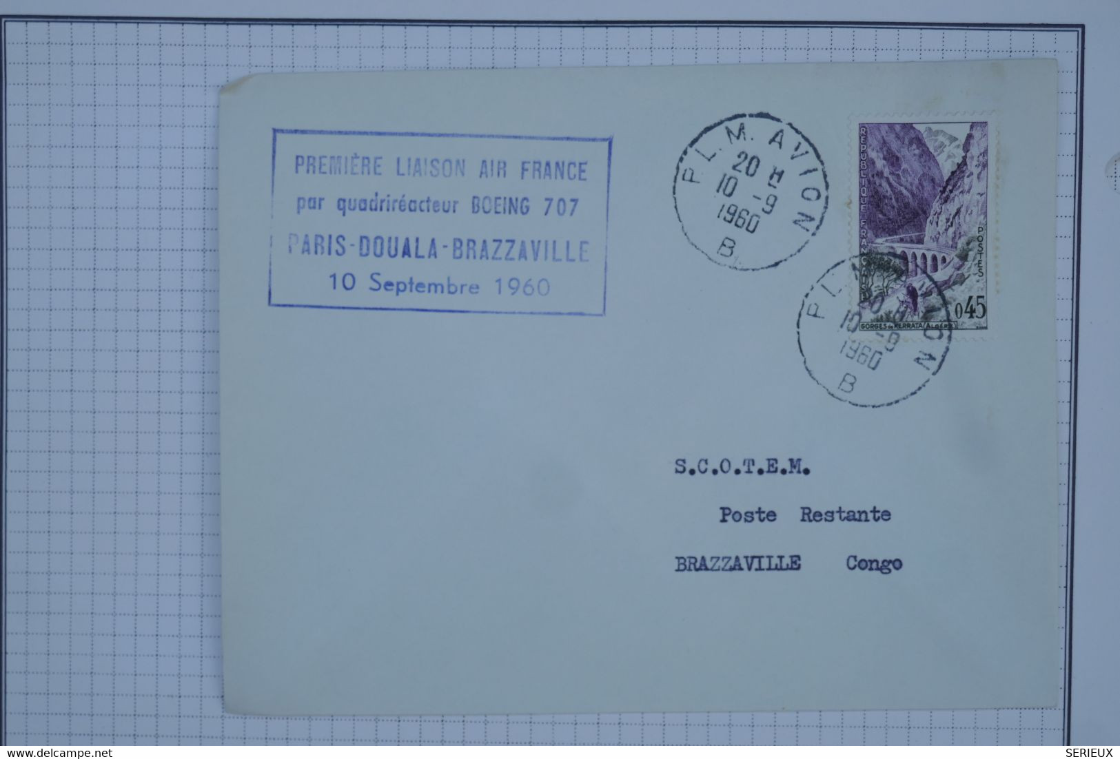 BB12 FRANCE BELLE LETTRE   1960 1ER VOL BOENIG AIR FRANCE PARIS  BRAZZAVILLE CONGO +AFFRANCH. PLAISANT - 1960-.... Storia Postale