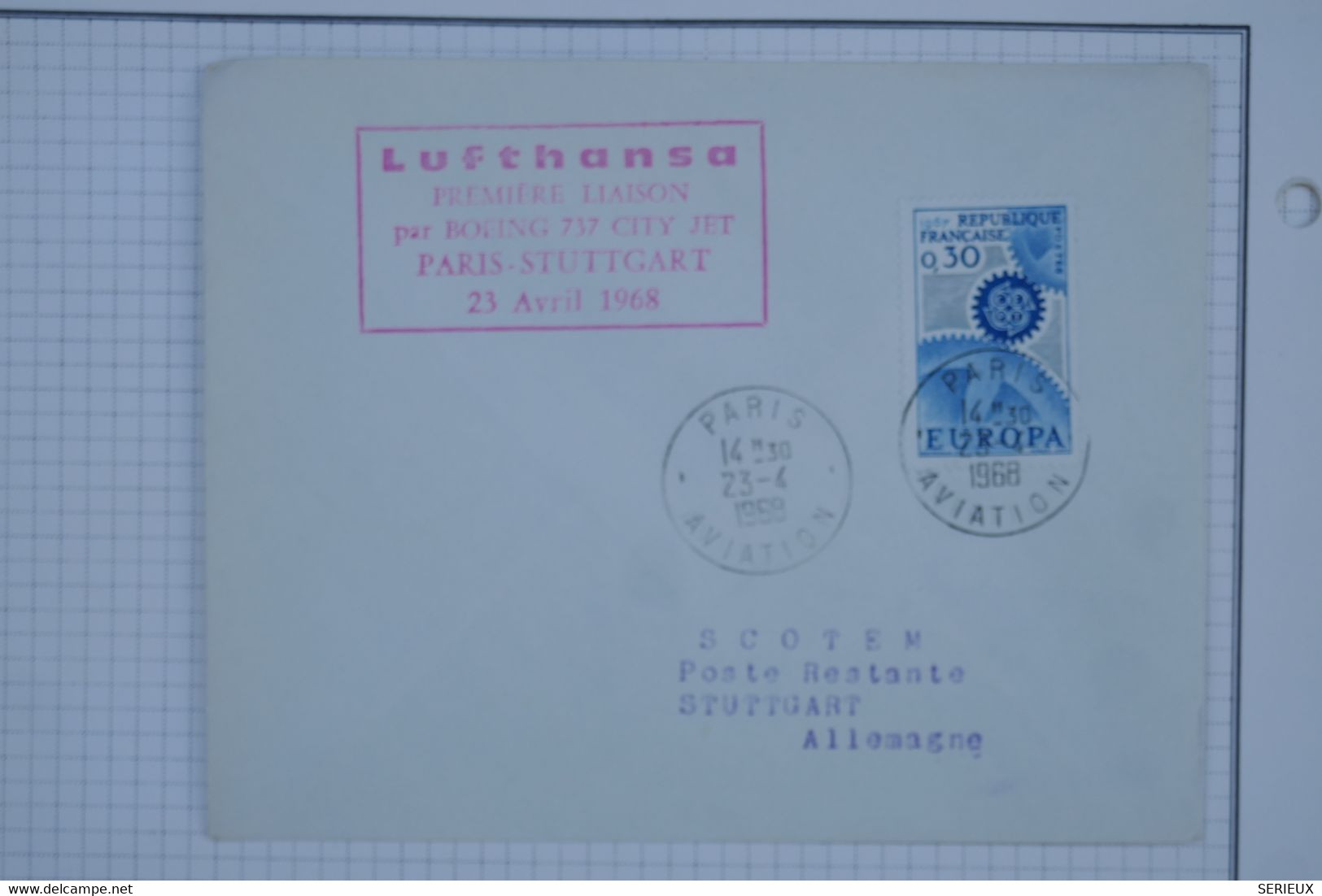 BB12 FRANCE BELLE LETTRE  1968 1ER VOL LUFTHANSA PARIS  STUTTGART GERMANY+AFFRANCH. PLAISANT - 1960-.... Covers & Documents