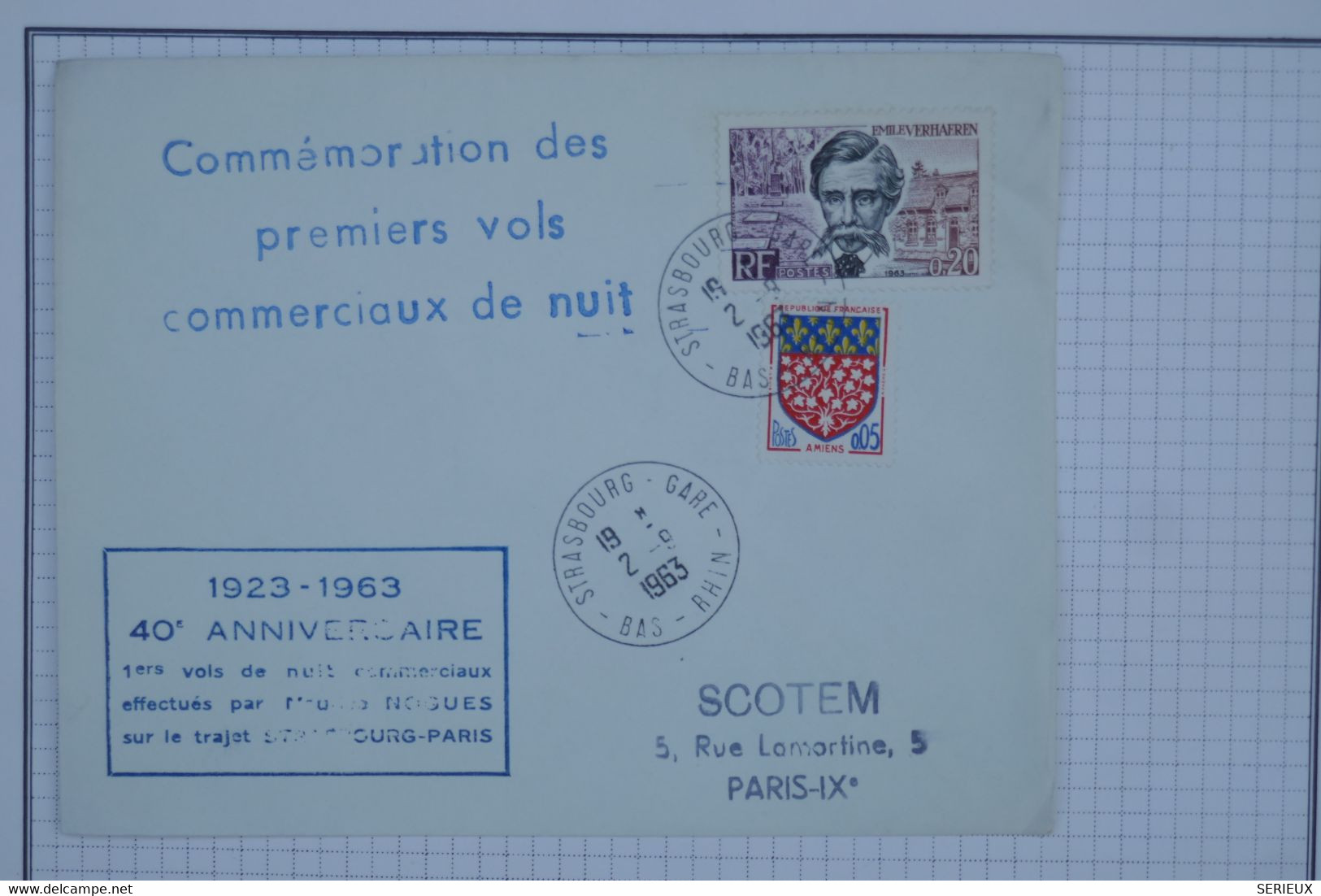 BB12 FRANCE BELLE LETTRE  1963 COMM. IER VOLS  STRASBOURG A PARIS +AFFRANCH. PLAISANT - 1960-.... Covers & Documents