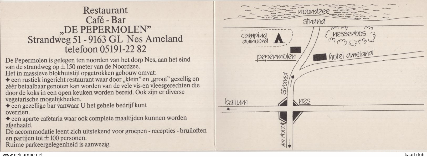 Ameland - Nes: Restaurant-Café-Bar 'De Pepermolen', Strandweg 51 - (Holland/Nederland) - (2x 15 Cm X 10.5 Cm) - Ameland