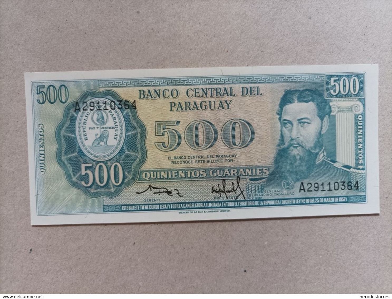 Billete De Paraguay De 500 Guaraníes, Año 1952, UNC - Paraguay