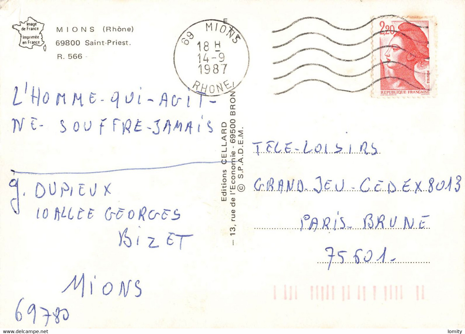 69 Saint Priest Mions Vues CPM Cachet 1987 Hotel Voiture Auto Citroen 2cv Renault 4L - Saint Priest