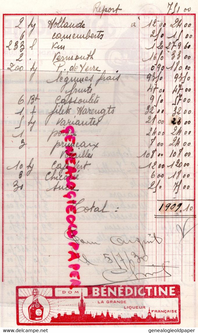 TUNISIE -BIZERTE-RARE FACTURE F. CHRISTIN -EPICERIE FINE-CAVES LAMBLOT-FELIX LACRAZ- AVENUE FRANCE -BENEDICTINE 1930 - Andere & Zonder Classificatie