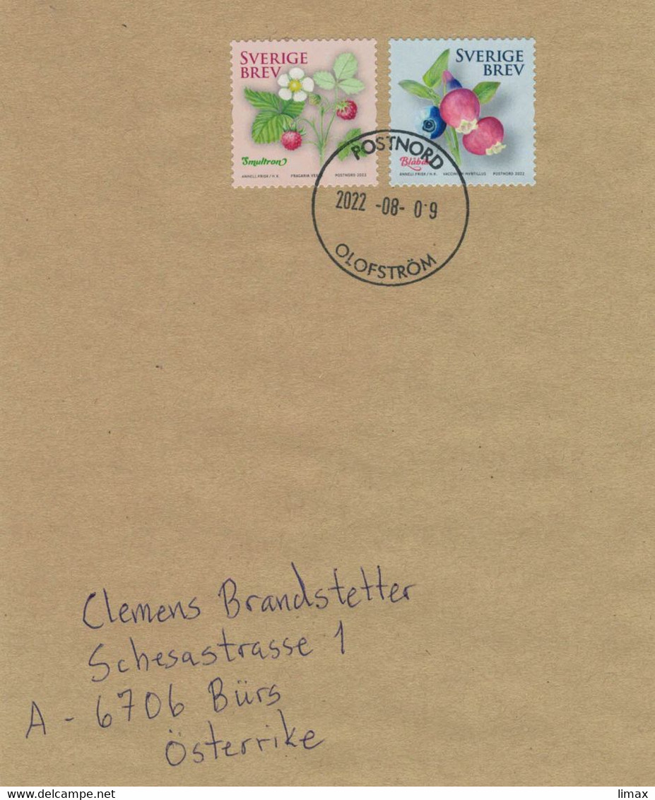 BST Postnord Olofström 2022 Wald-Erdbeere Fragaria Blüte Frucht - Heidebeere Vaccinium Myrtillus - Storia Postale