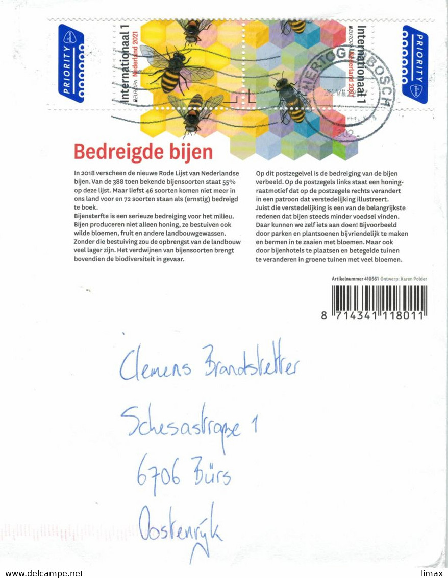 BST Hertogenbosch 2022 Bienen Waben Sechsecke Staatenbildung Nest Gemeinsamkeit Europa - Storia Postale