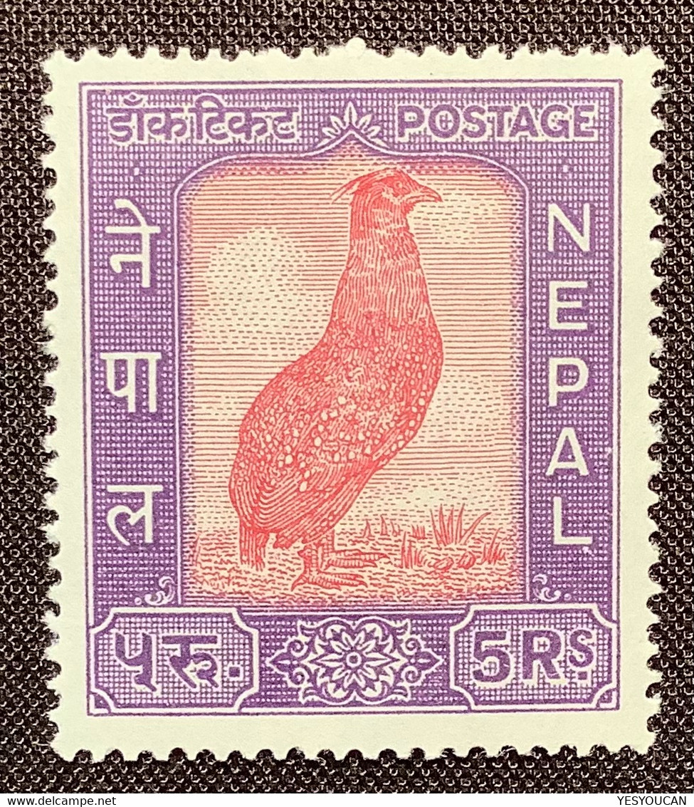 NEPAL 1959-1960 Highest Value Of Set 5 Rs Pheasant, Bird Michel 128 MNH ** VF & Fresh (faisan Oiseau Fasan Sc 115 - Nepal