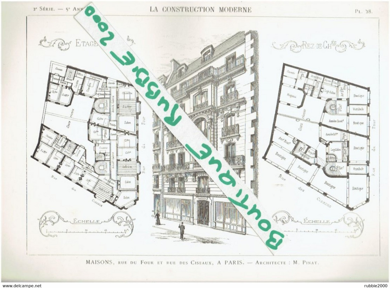 PLAN DESSIN 1899 PARIS 6° RUE DU FOUR ET RUE DES CISEAUX ARCHITECTE PINAT - Paris