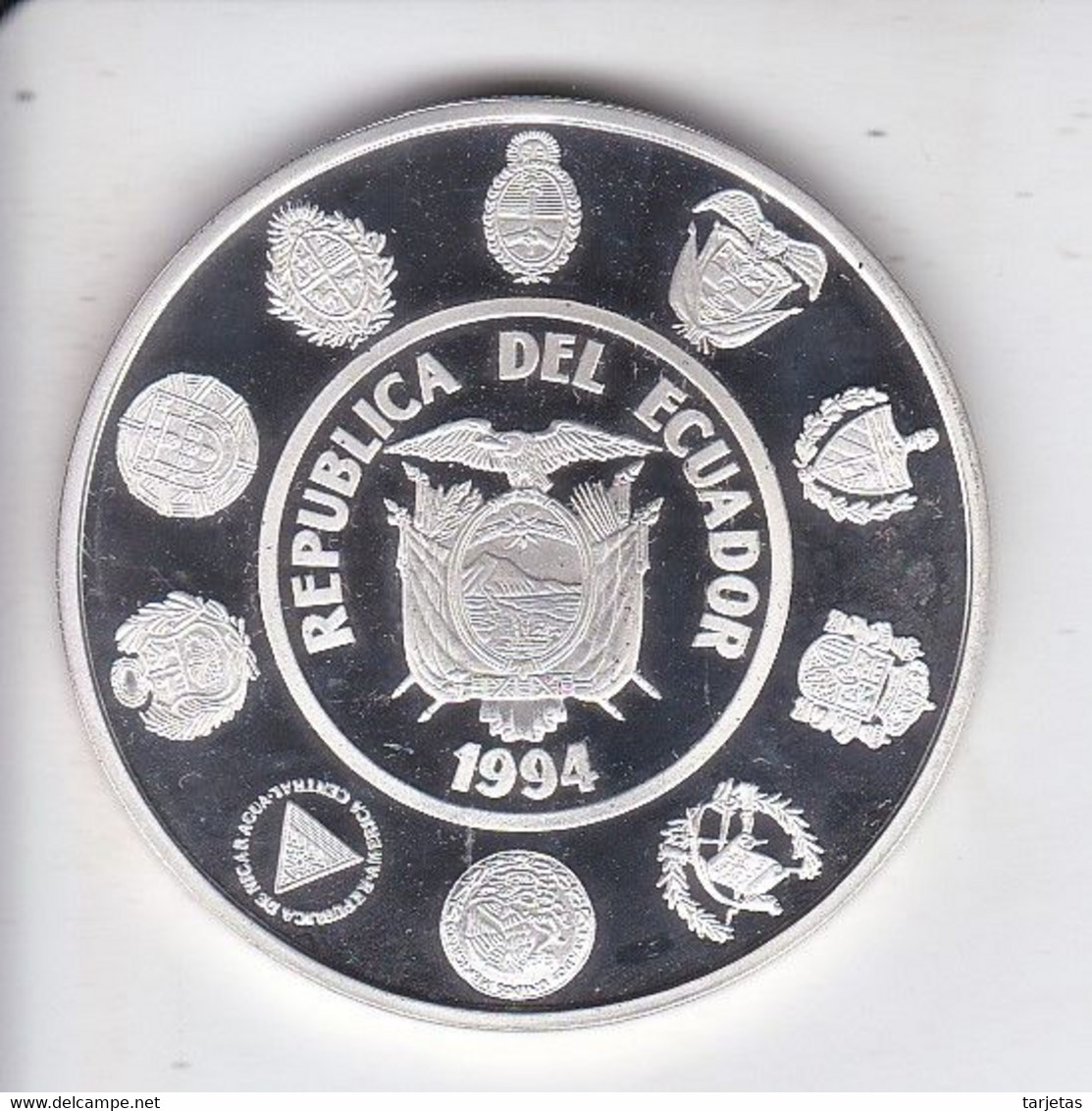 MONEDA DE PLATA DE ECUADOR II SERIE IBEROAMERICANA - ANIMALES EN PELIGRO DE EXTINCION - PINGUINO (PENGUIN) - Ecuador