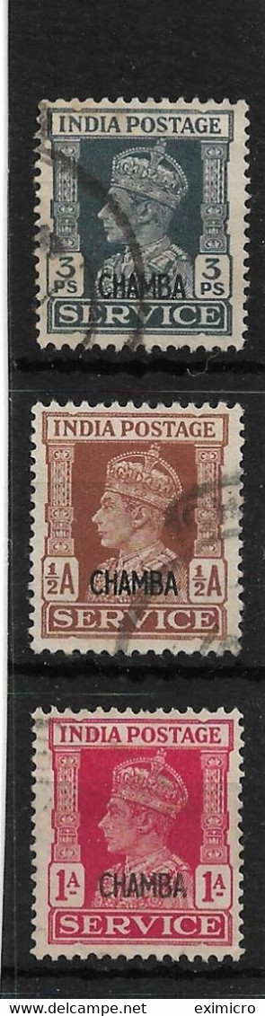 INDIA - CHAMBA 1940 - 1943 OFFICIALS 3p, ½a, 1a SG O72, O73, O76 FINE USED Cat £10.90 - Chamba
