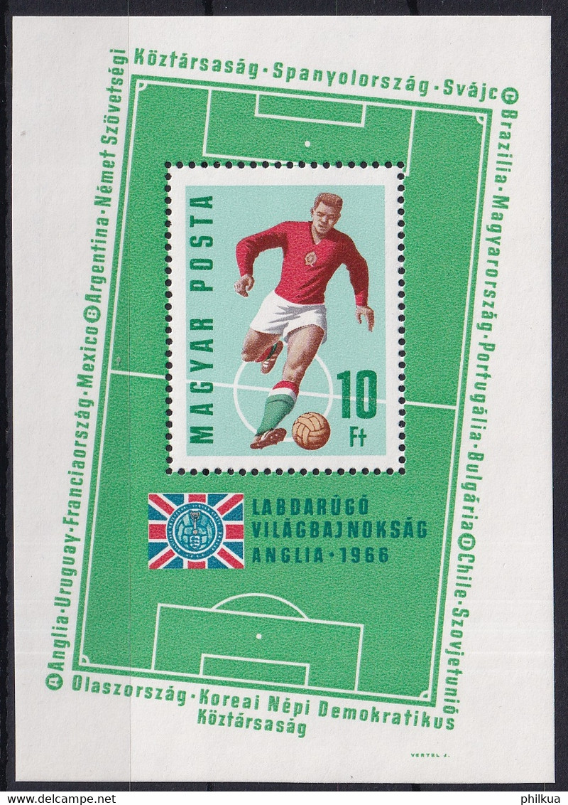MiNr. Block 53 Ungarn 1966, 16. Mai. Blockausgabe: Fußball-Weltmeisterschaft, England - Postfrisch/**/MNH - 1966 – Angleterre