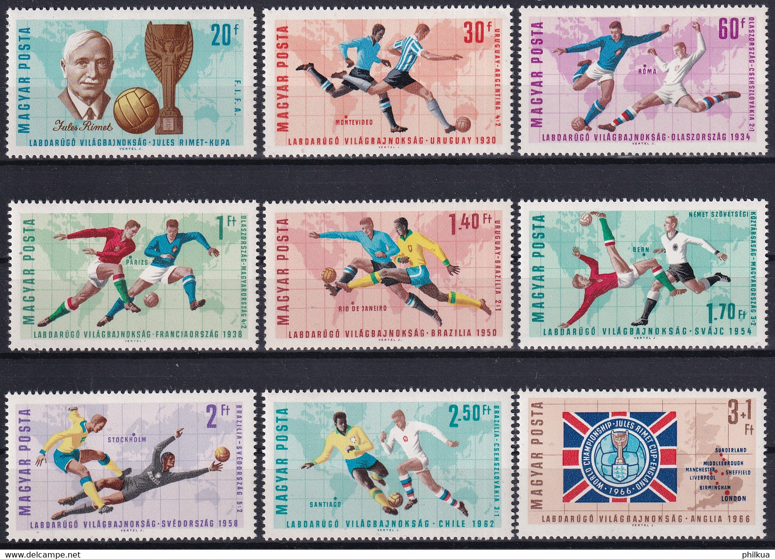 MiNr. 2242 - 2250 Ungarn 1966, 7. Juni. Fußball-Weltmeisterschaft, England  - Postfrisch/**/MNH - 1966 – England
