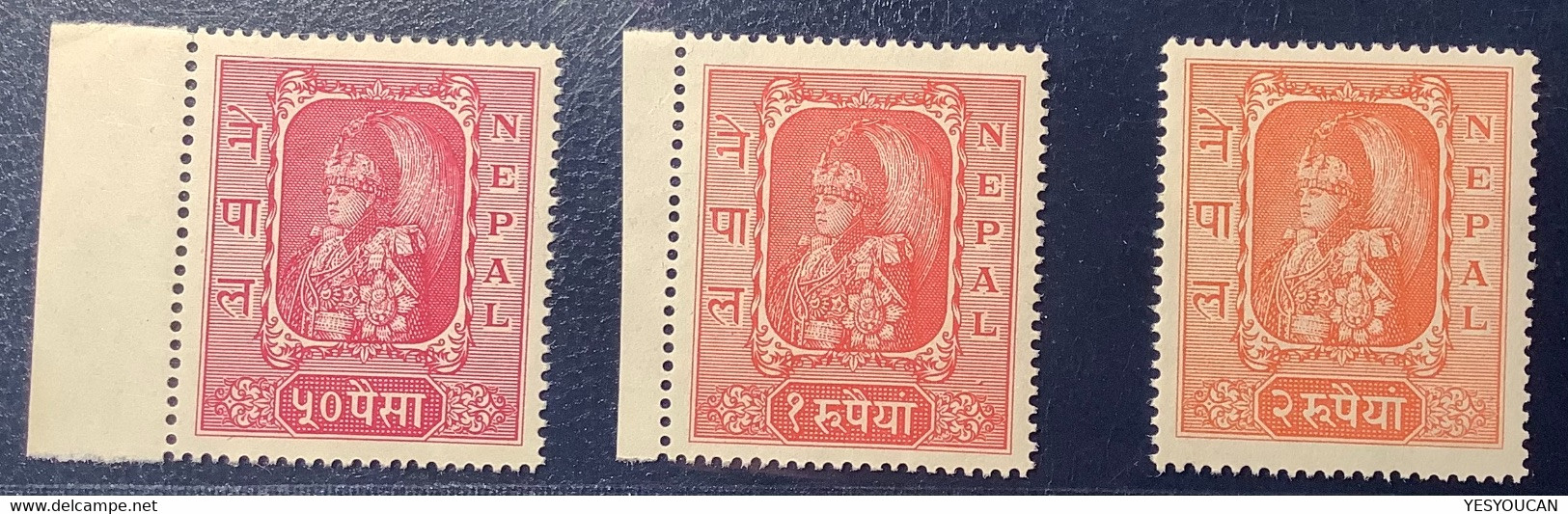 NEPAL 1954 RARE XF MNH ** THE THREE HIGH VALUES  King Tribhuvana, Michel 77-79 (Yvert Serie 58-60 - Népal