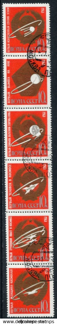 SOVIET UNION 1963 Space Exp;oration Successes Strip Used.  Michel 2852-57 - Usados