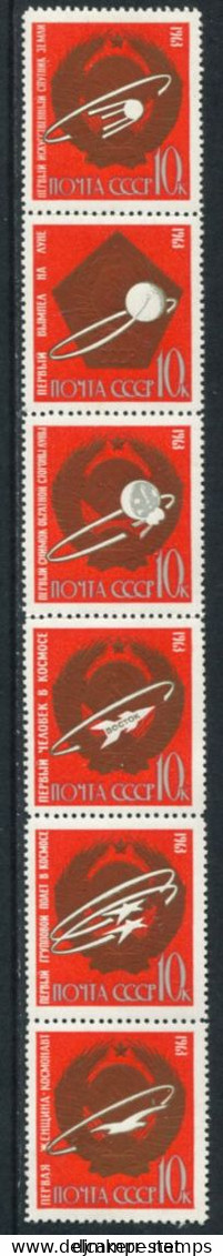 SOVIET UNION 1963 Space Exp;oration Successes Strip  MNH / **.  Michel 2852-57 - Unused Stamps