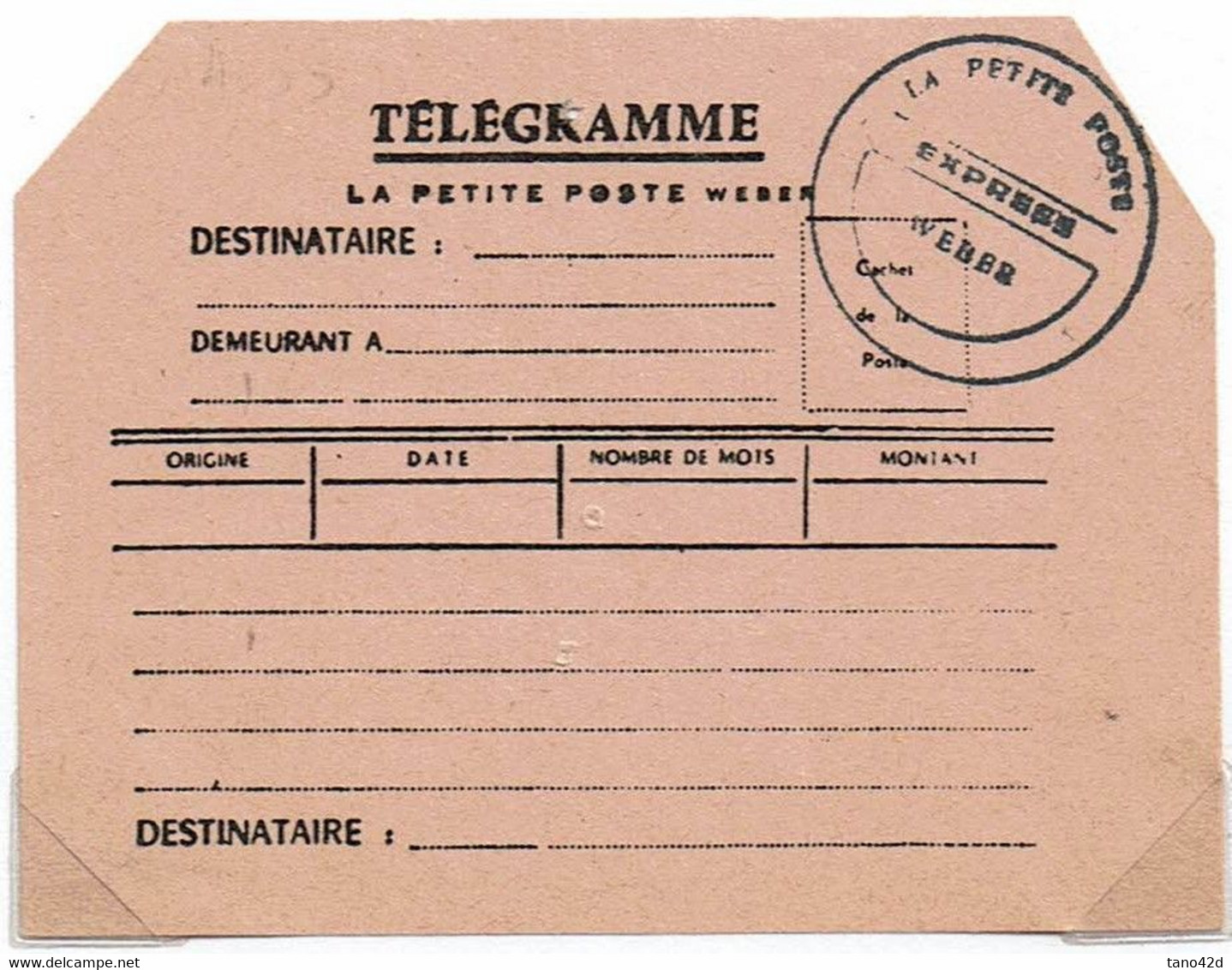 GMZ - POSTE ENFANTINE FORMULE TELEGRAMME - Enteros Privados