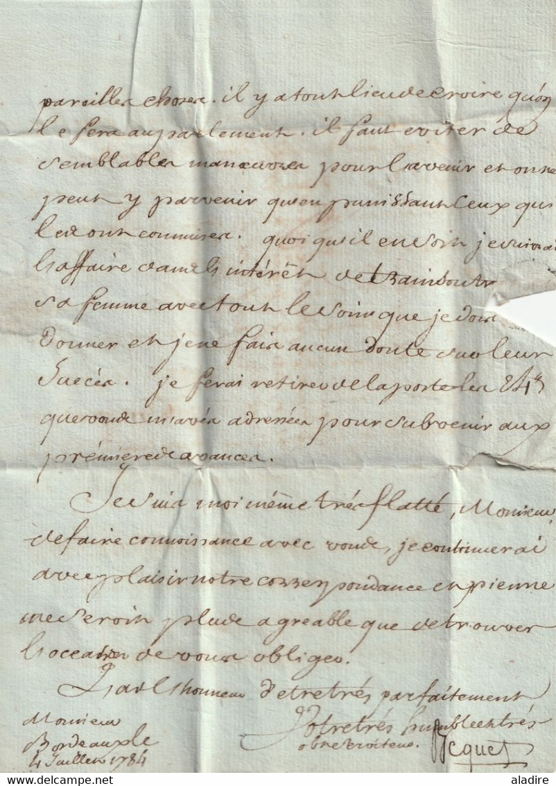 1784  - Marque postale B couronné sur Lettre pliée avec corresp de 3 pages de BORDEAUX vers ARGENTAN par TULLE - t6