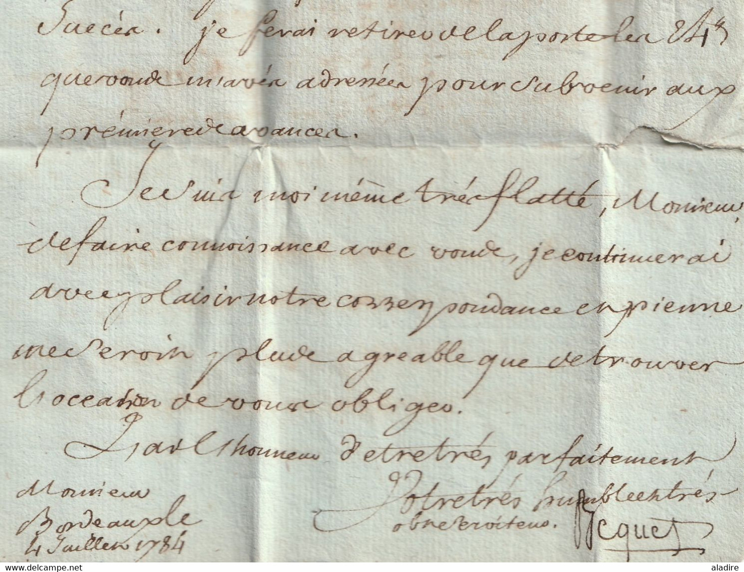 1784  - Marque postale B couronné sur Lettre pliée avec corresp de 3 pages de BORDEAUX vers ARGENTAN par TULLE - t6