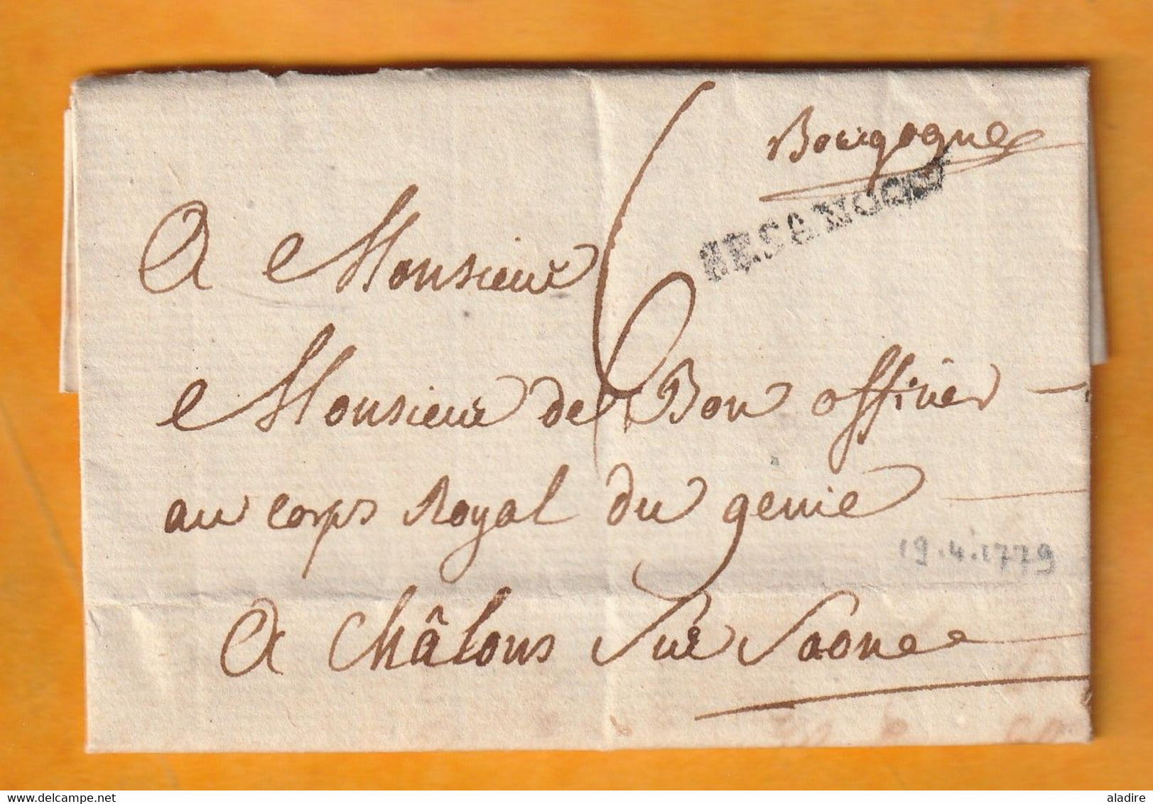 1779  - Marques Postales BESANCON & Bourgogne Manuscrite Sur Lettre Pliée De 3 P Entre Officiers Vers CHALONS Sur SAONE - 1701-1800: Vorläufer XVIII