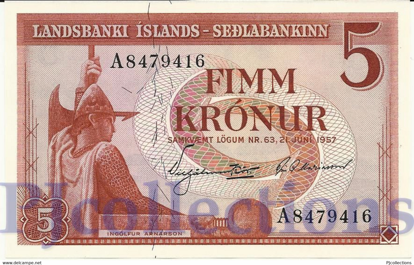 ICELAND 5 KRONUR 1957 PICK 37b UNC - Island